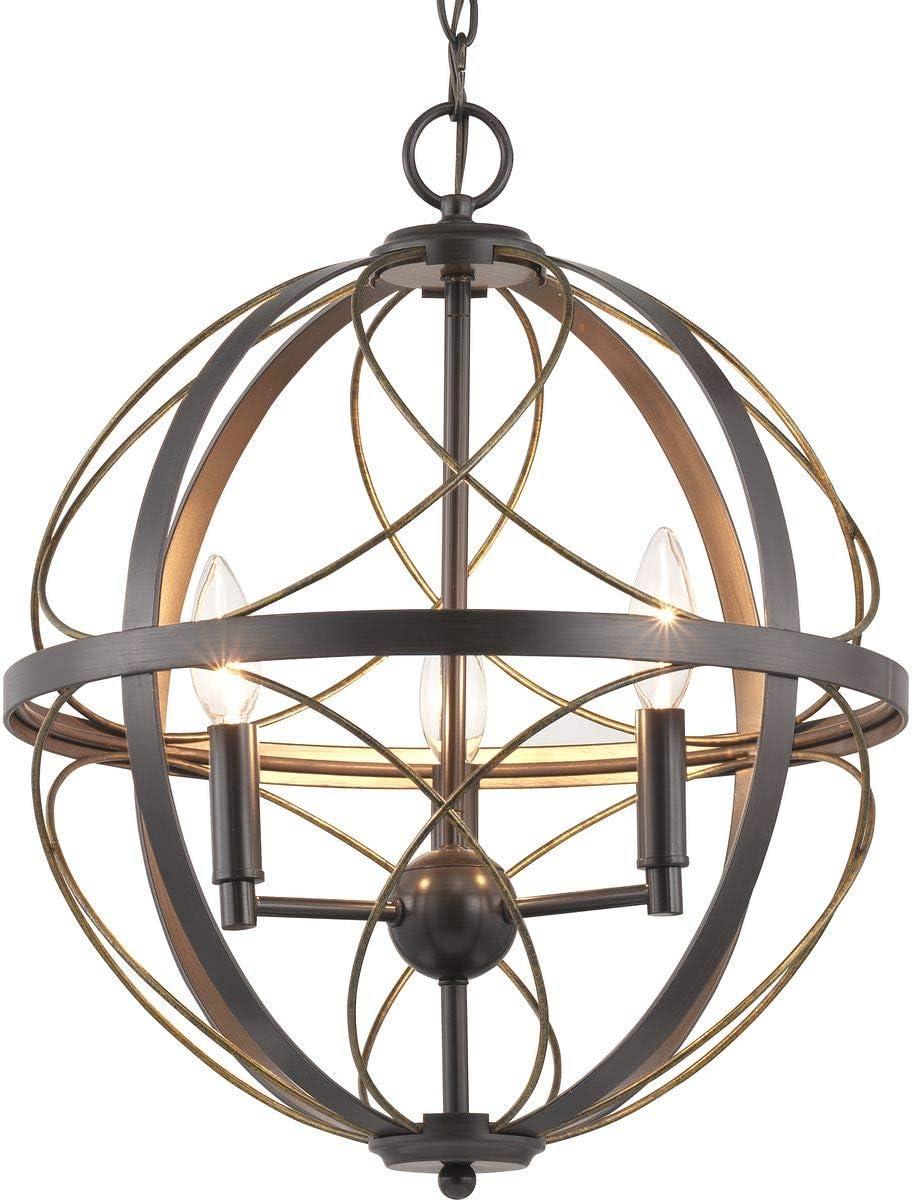 Progress Lighting Brandywine 3-Light Pendant, Antique Bronze, Steel, Farmhouse/Transitional, Hand-Gilded Wire Accents