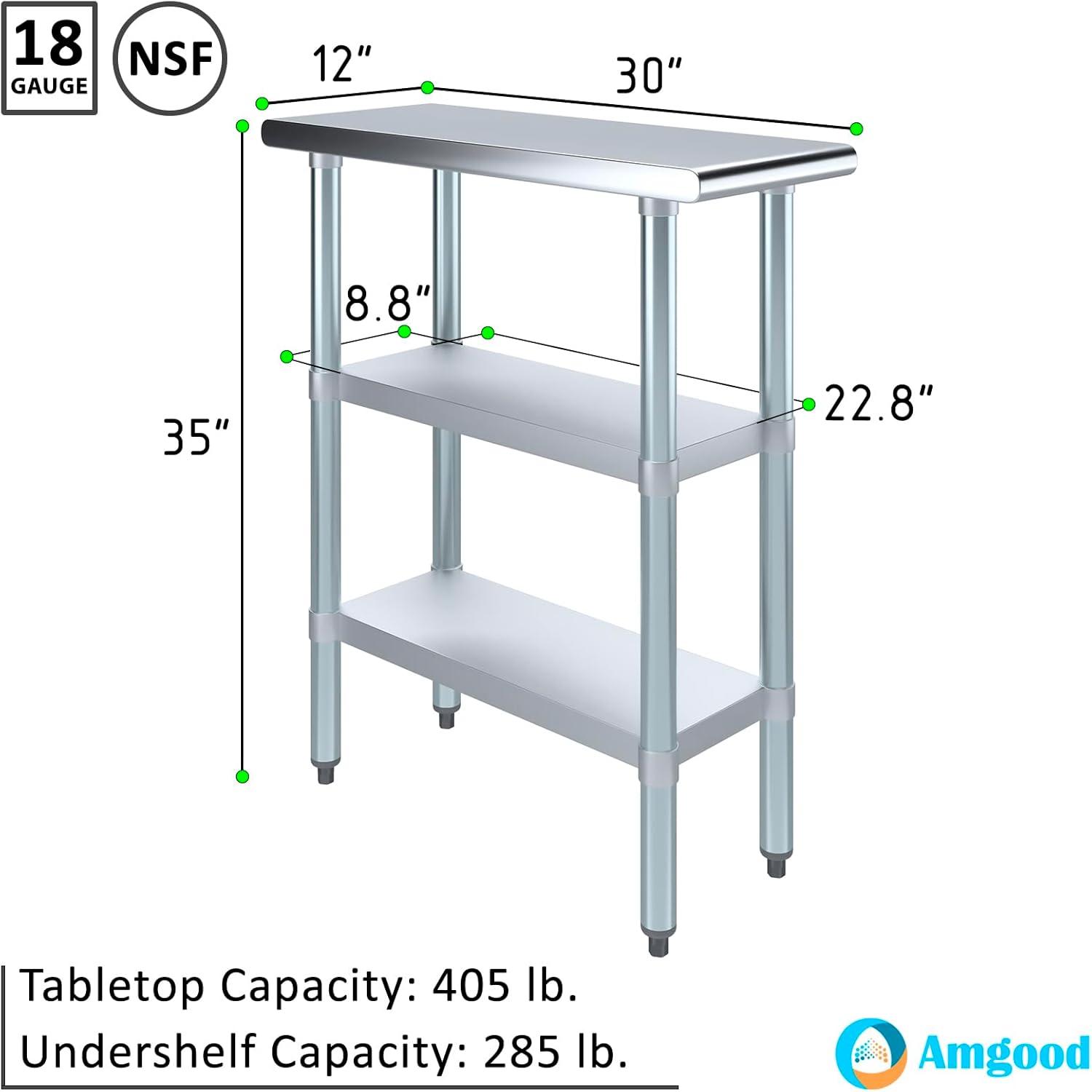 Stainless Steel Work Table with 2 Shelves