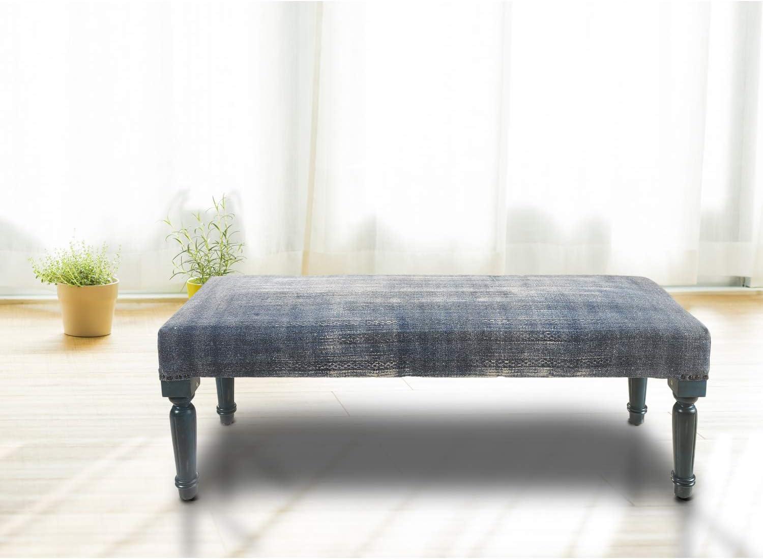 LR Home Bryant 47" Upholstered Accent Bench, Blue Abtsract