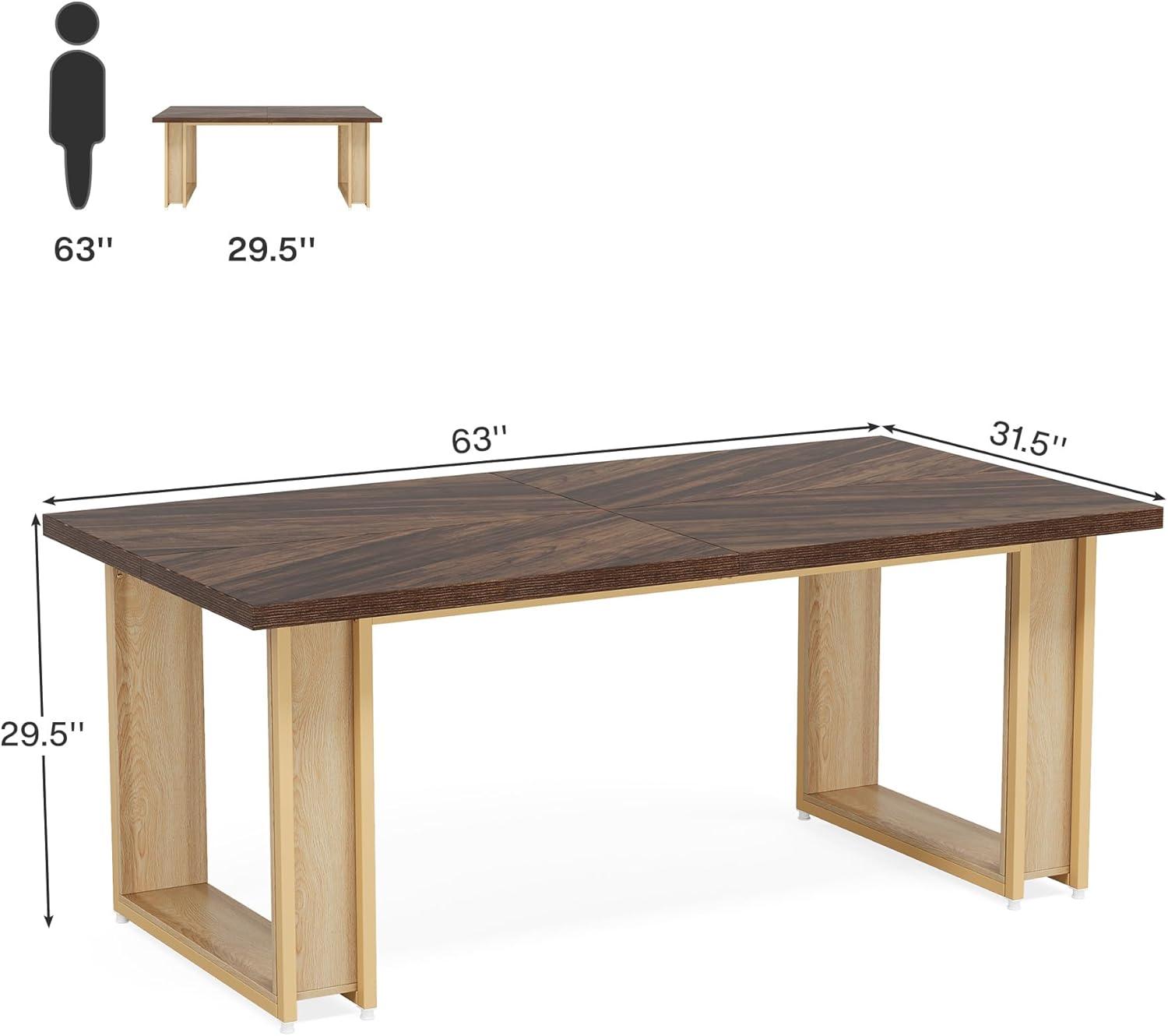 Tribesigns 63" Rustic Brown Wood Dining Table with Metal Sled Base