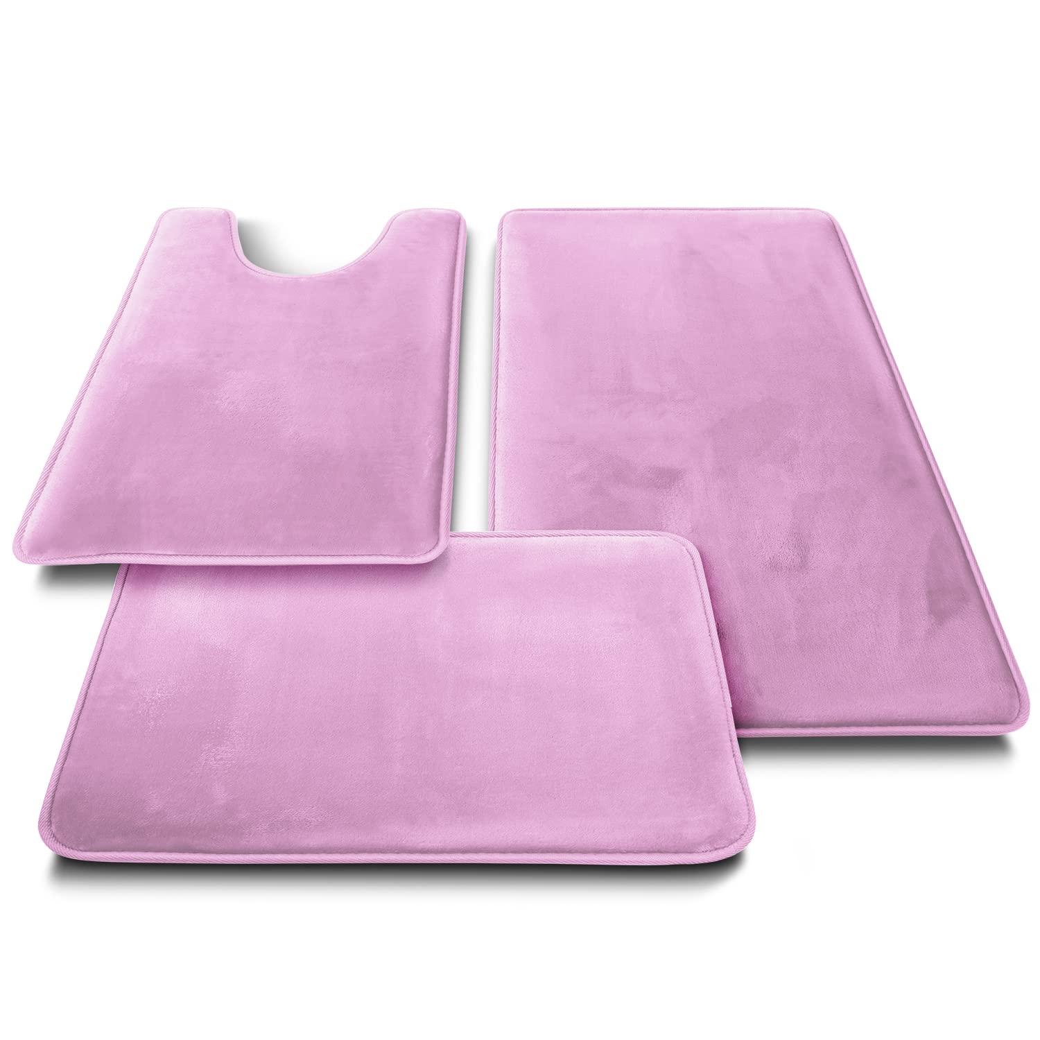 Hearth & Harbor 3 Piece Bathroom Rugs Bath Mat Set, Non-Slip Velvet Memory Foam Bath Mats, Lavender Dream