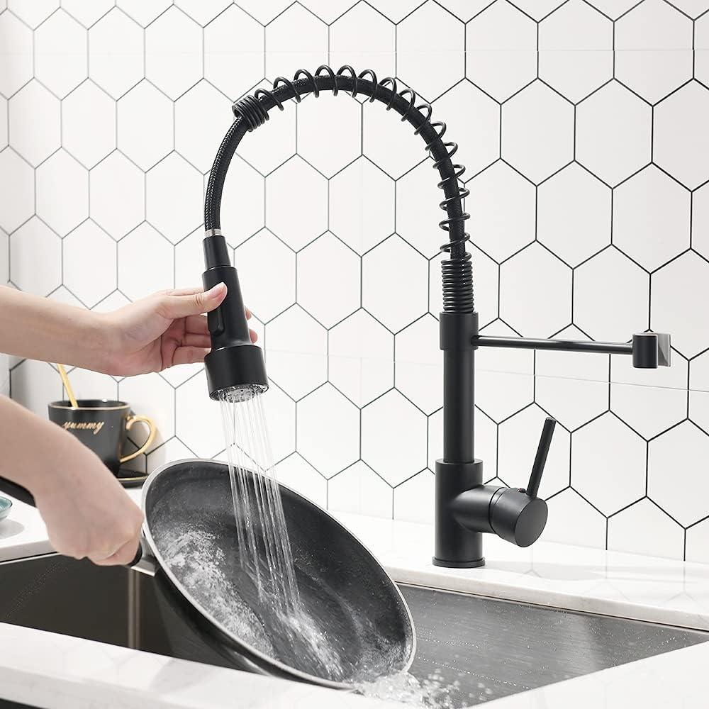 Matte Black LED Kitchen Faucet with Pull Down Sprayer and Soap Dispenser