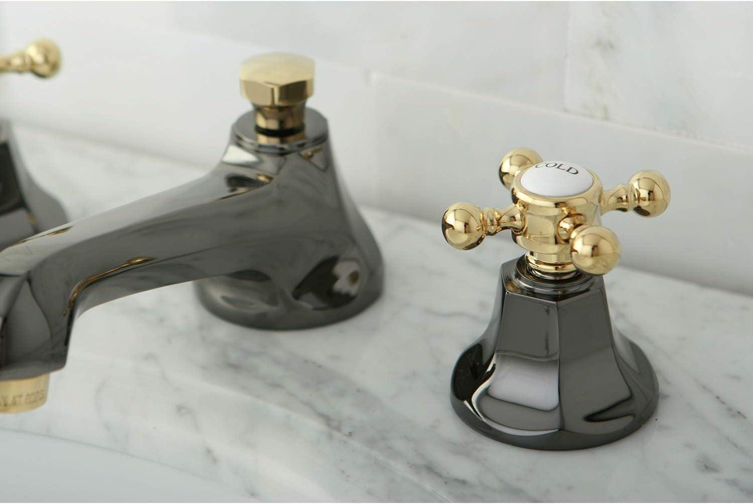 Kingston Brass Water Onyx Two-Handle 3-Hole Deck Mount Widespread Bathroom Faucet with Brass Pop-Up Drain