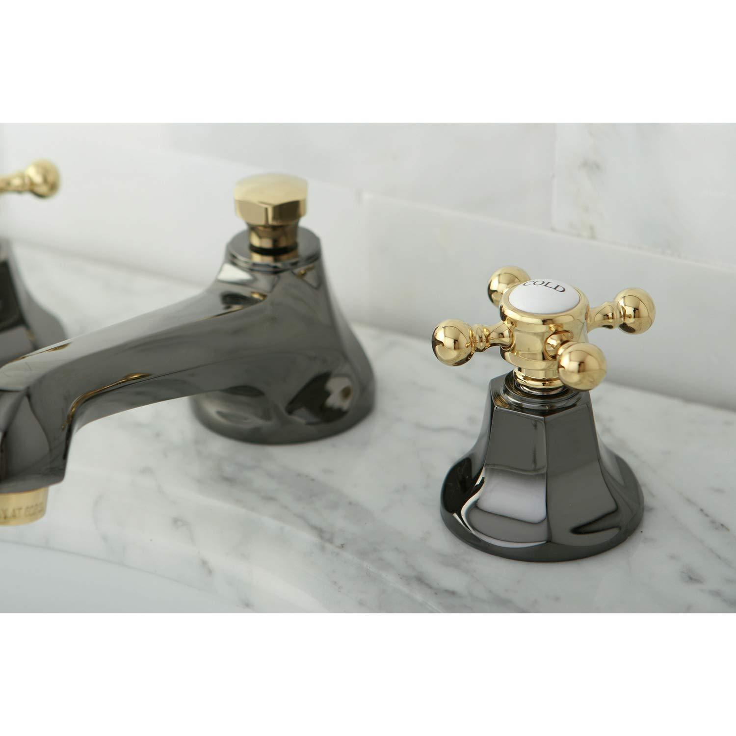 Kingston Brass Water Onyx Two-Handle 3-Hole Deck Mount Widespread Bathroom Faucet with Brass Pop-Up Drain