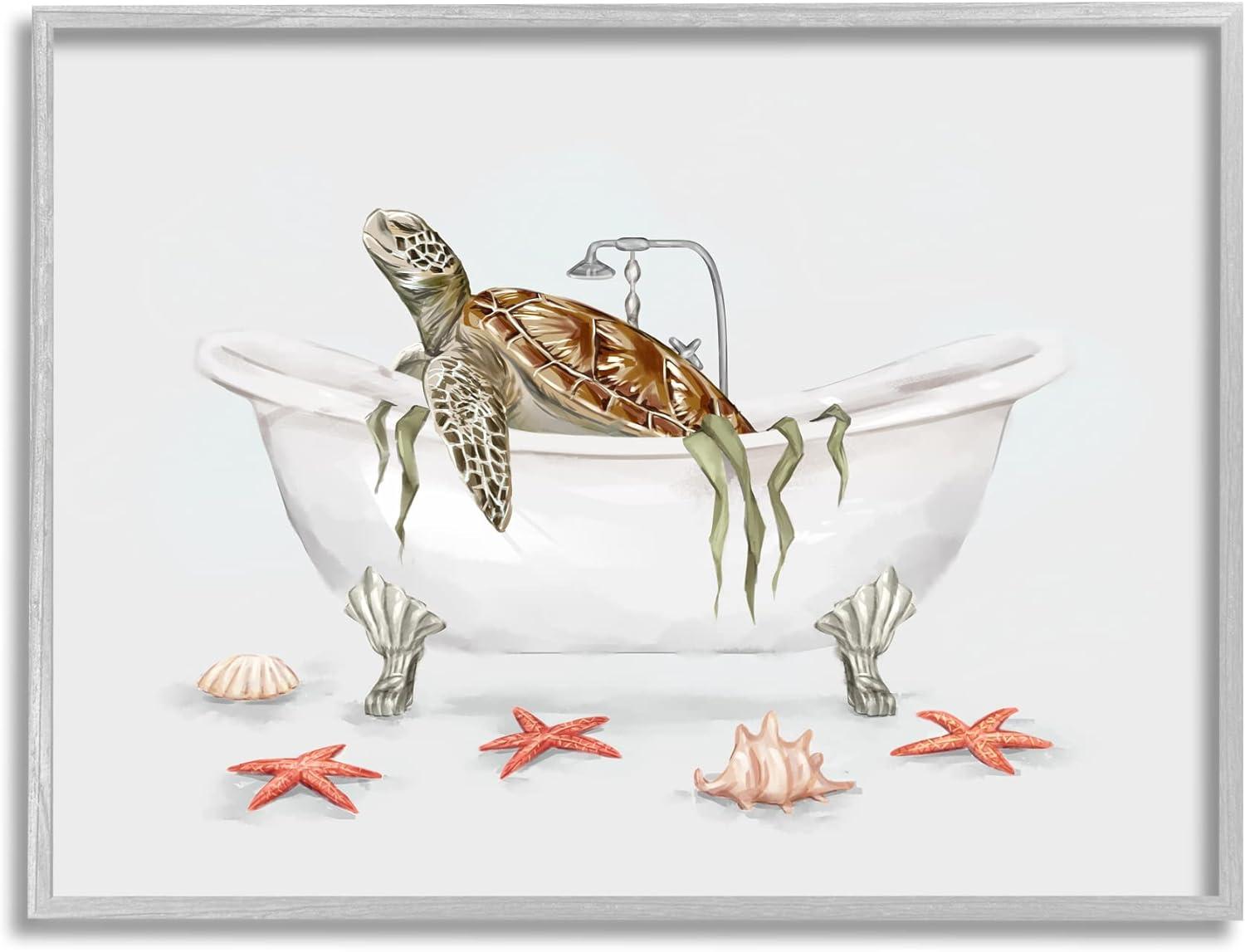 Stupell Industries Nautical Turtle Bathtub Bathing Framed Giclee Art By Ziwei Li | Wayfair