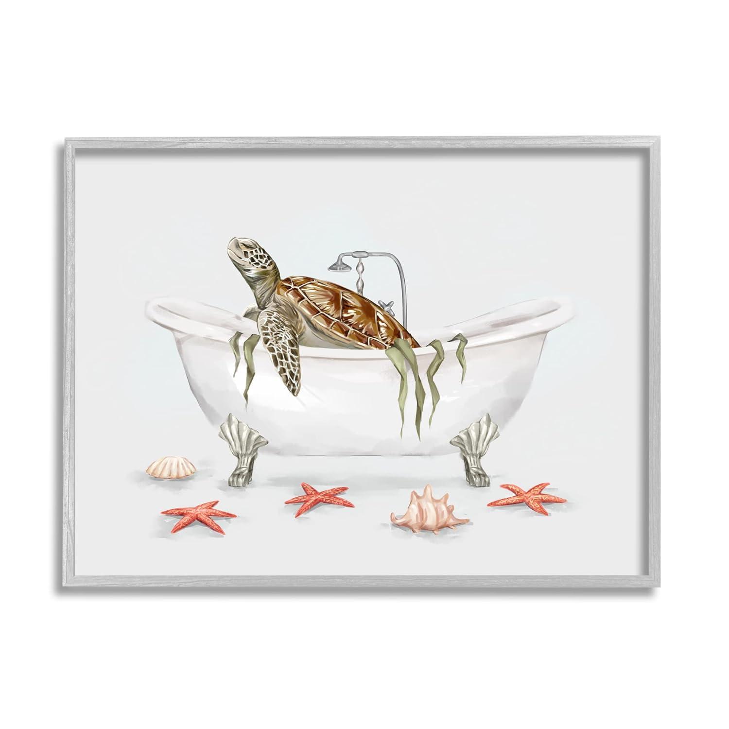 Stupell Industries Nautical Turtle Bathtub Bathing Framed Giclee Art By Ziwei Li | Wayfair