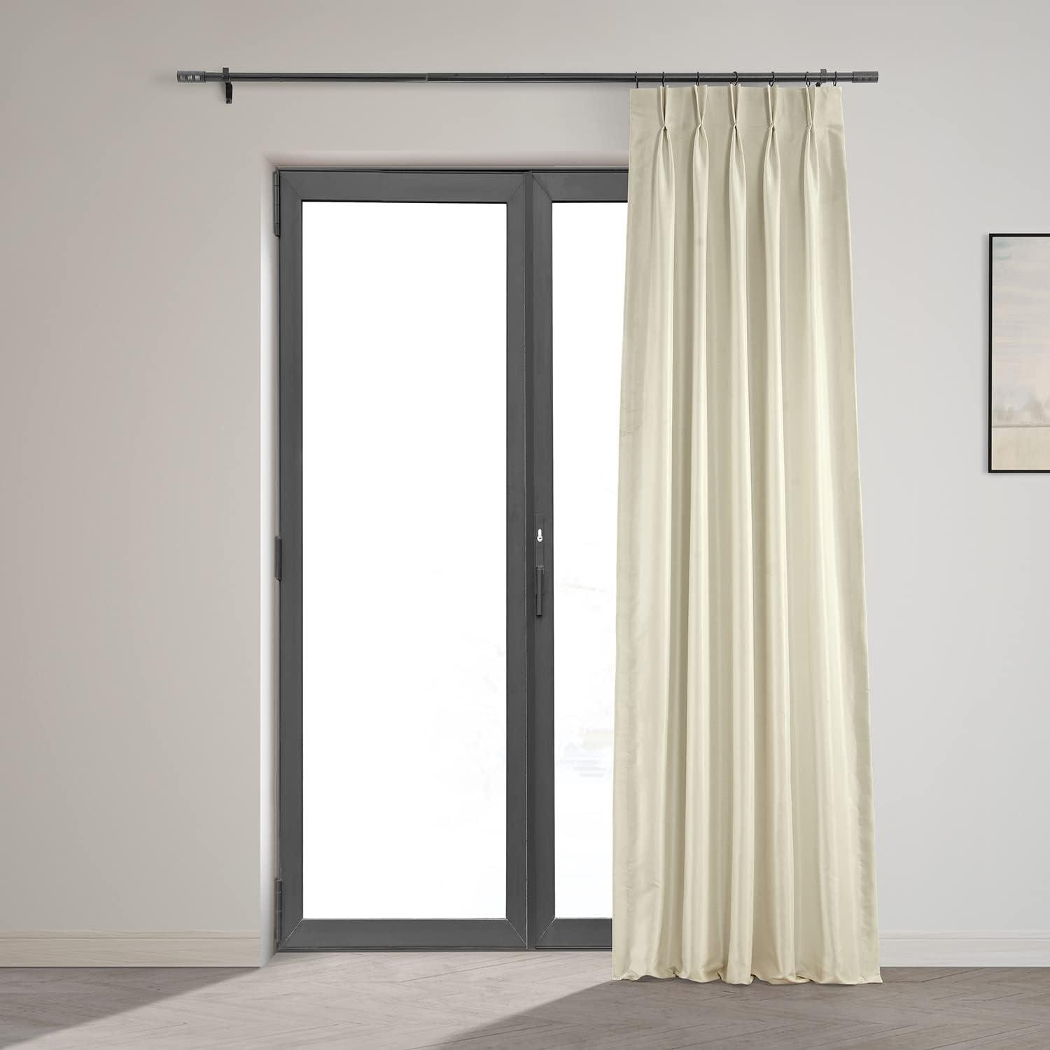 Off White Faux Silk Blackout Pleated Drape Panel