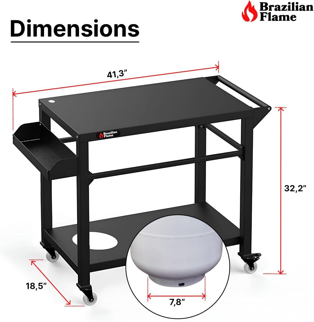 Black Powder-Coated Steel Outdoor Grill Cart with Wheels