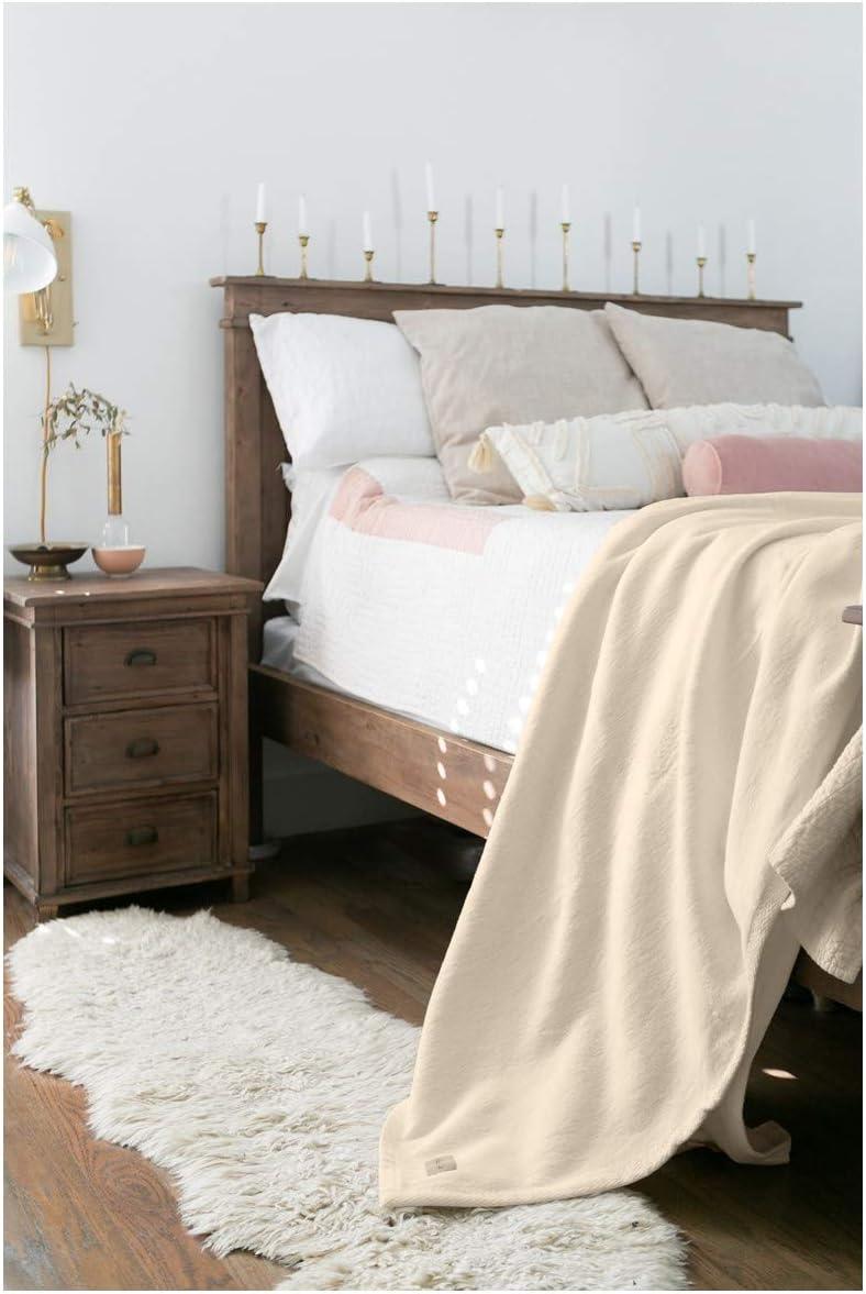 Linen Twin/Twin XL Cotton Blanket with Textured Binding