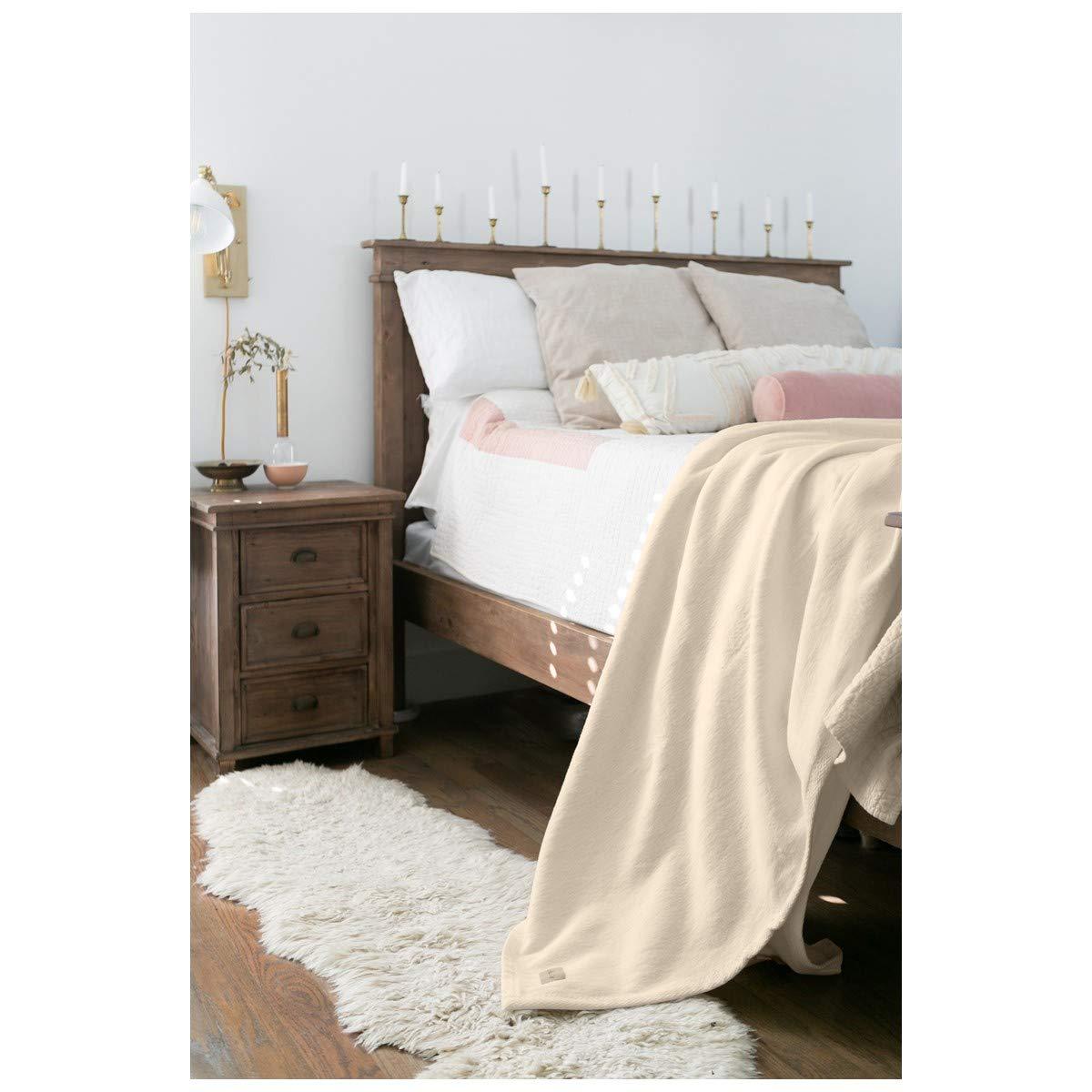 Linen Twin/Twin XL Cotton Blanket with Textured Binding
