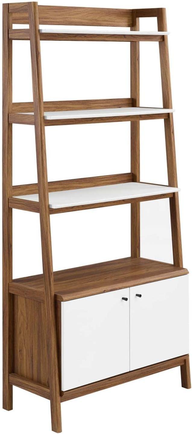 Modway 71" Bixby Bookshelf Display White/Walnut: Modern Arched Design, 4-Tier Storage, Metal Hardware