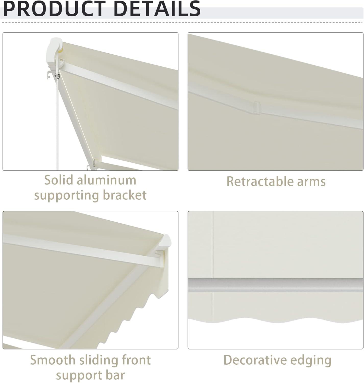 Outsunny 59'' Polyester Cream Cover Motorized Retractable Patio Awning