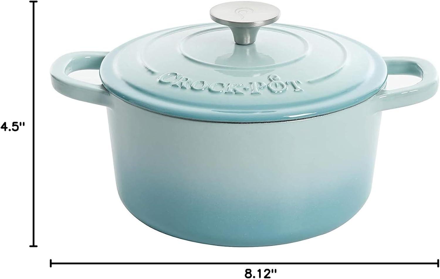 Crock-Pot 3 Quart Round Enamel Cast Iron Covered Dutch Oven Cooker, Aqua Blue