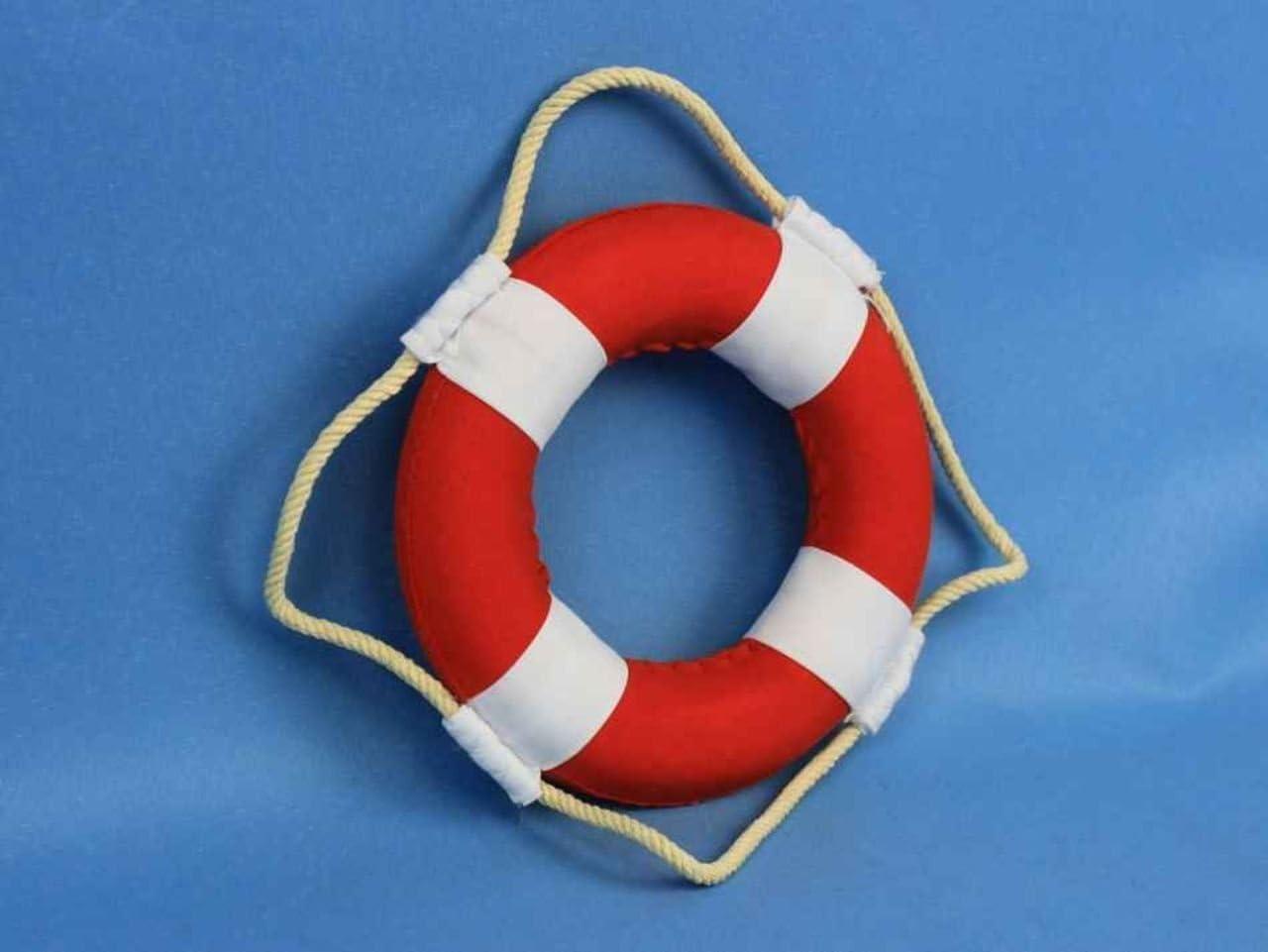Handcrafted Decor  Vibrant Red Decorative Lifering with White Bands - 6 in.