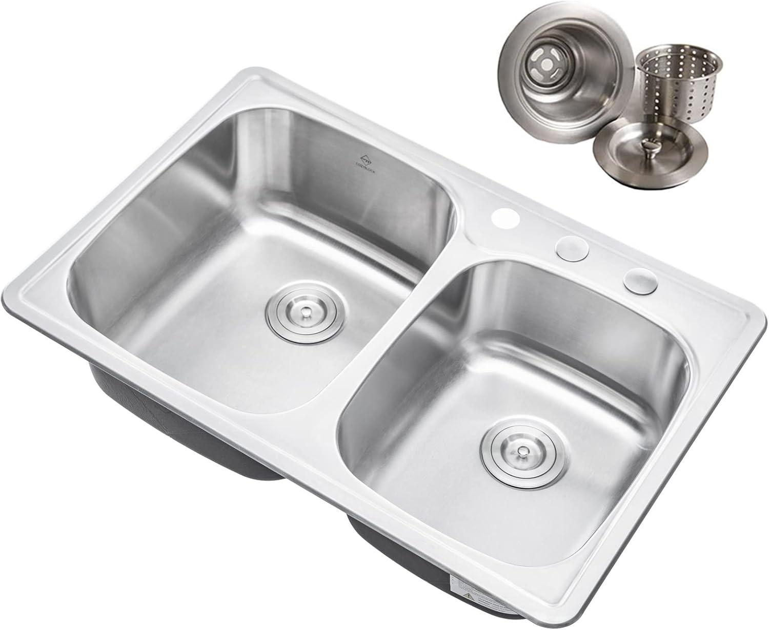 33-Inch Brushed Stainless Steel Double Bowl Kitchen Sink