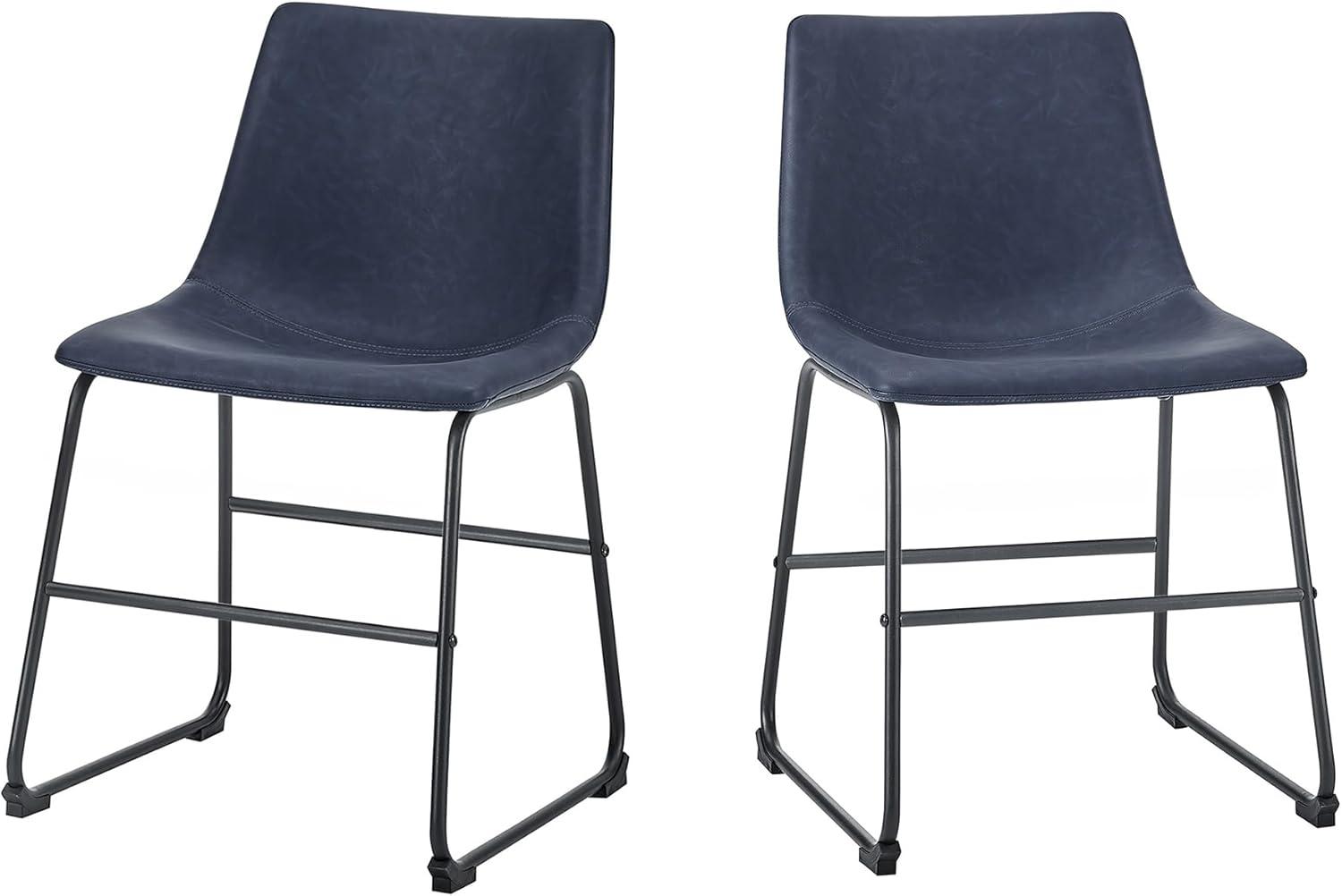 Walker Edison Full Back Faux Leather Dining Chair, Set of 2, Navy Blue