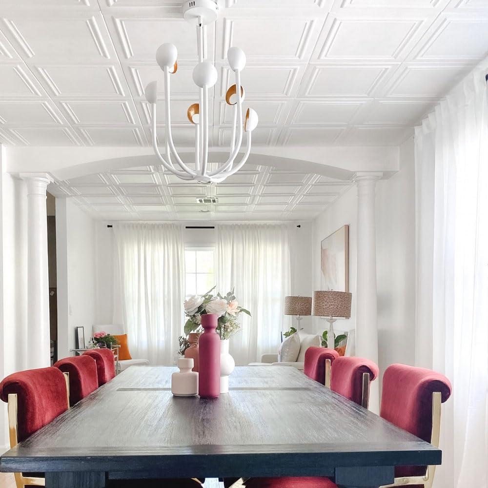 A La Maison Ceilings Line Art 1.6 ft. x 1.6 ft. Polystyrene Glue-up Ceiling Tile (Set of 96)