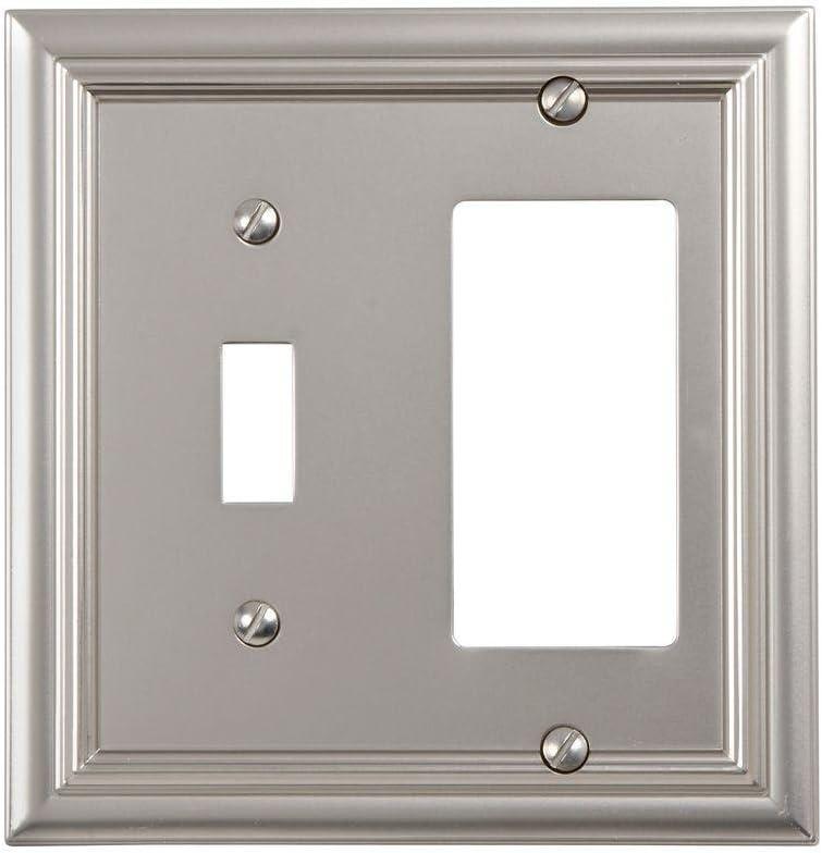 Amerelle 94TRN Continental Wallplate, 1 Toggle / 1 Rocker, Cast Metal, Satin Nickel, 1-Pack