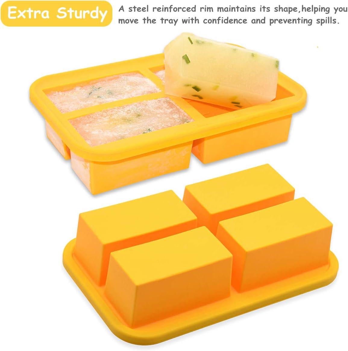 Bangp 1-Cup Silicone Freezer Trays with Lid,2 Pack,Easy-Release Silicone Freezing Tray for Soup Ice Cubes,Soup Freezer Molds,Freeze & Store Broth,Sauce,Leftovers - Makes 8 Perfect 1 Cup Portions