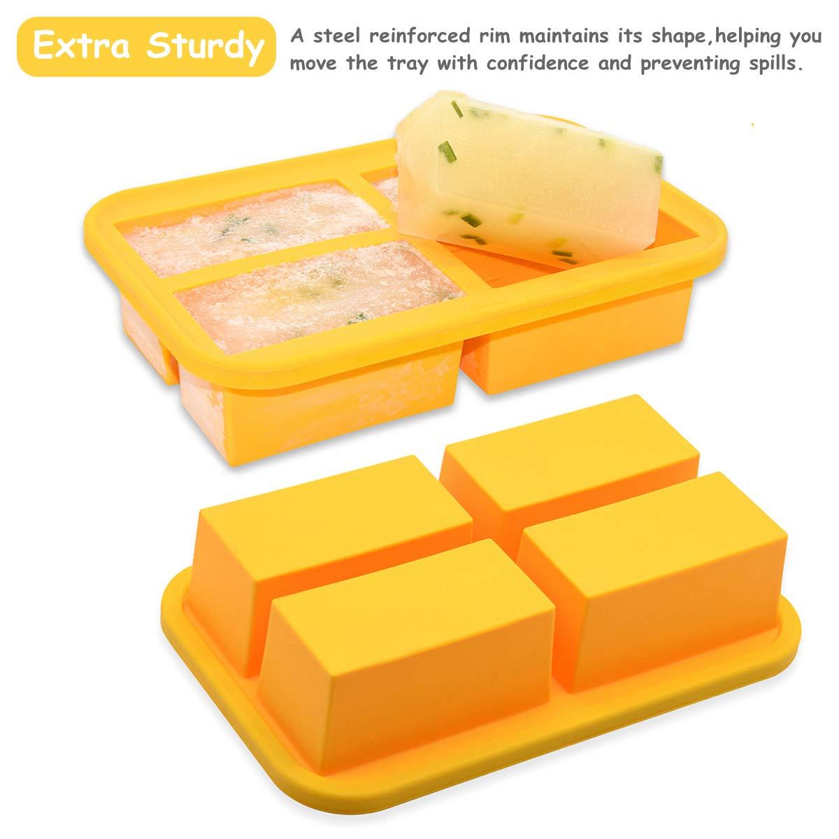 Bangp 1-Cup Silicone Freezer Trays with Lid,2 Pack,Easy-Release Silicone Freezing Tray for Soup Ice Cubes,Soup Freezer Molds,Freeze & Store Broth,Sauce,Leftovers - Makes 8 Perfect 1 Cup Portions
