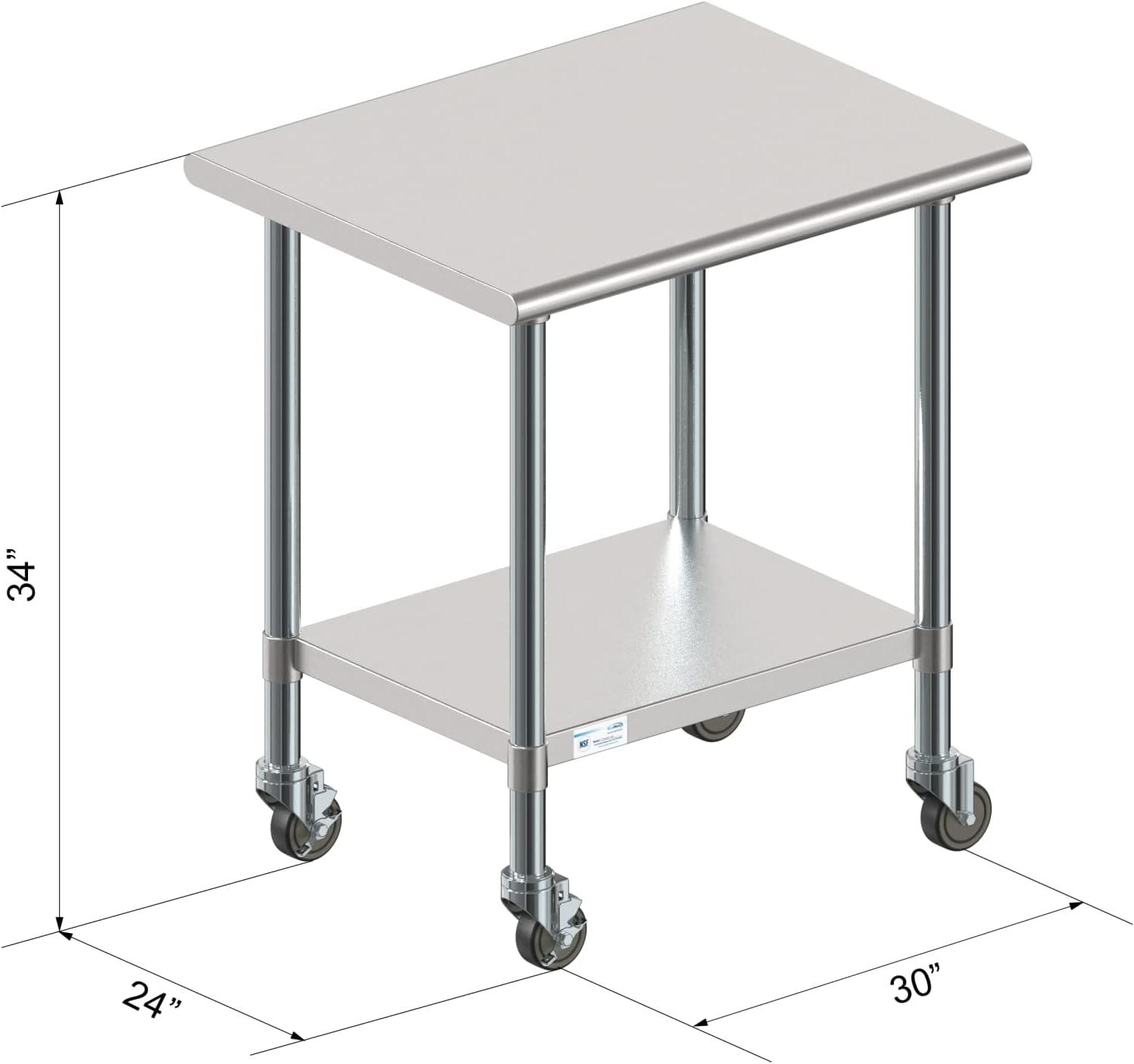 30" x 36" 18-Gauge 304 Stainless Steel Commercial Work Table with Casters, CT3036-18C.