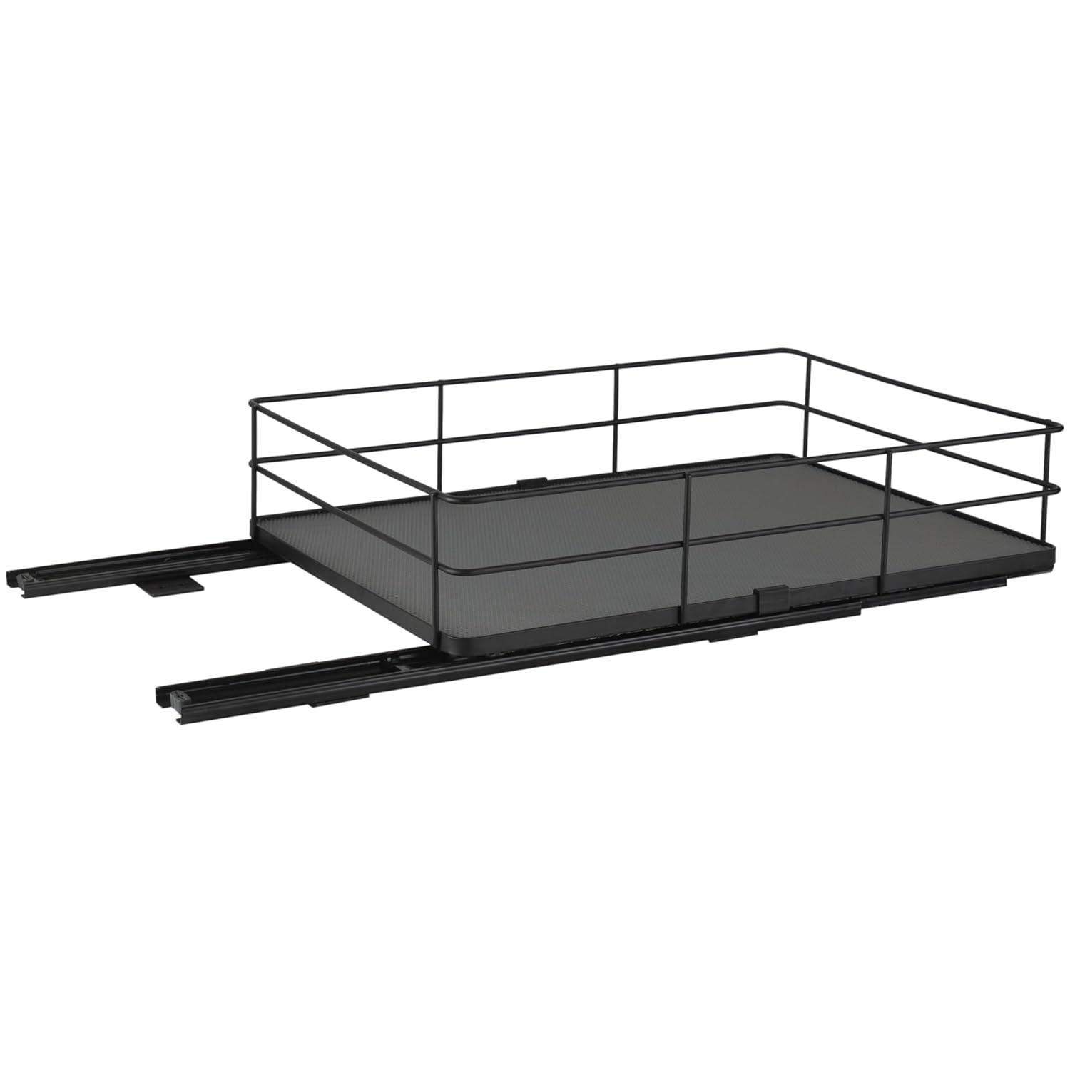 Organize It All 13.8"x20" Slide Out Shelf Organizer: Steel Kitchen Cabinet Storage, Black, 4.5" Height, 16.16 lbs