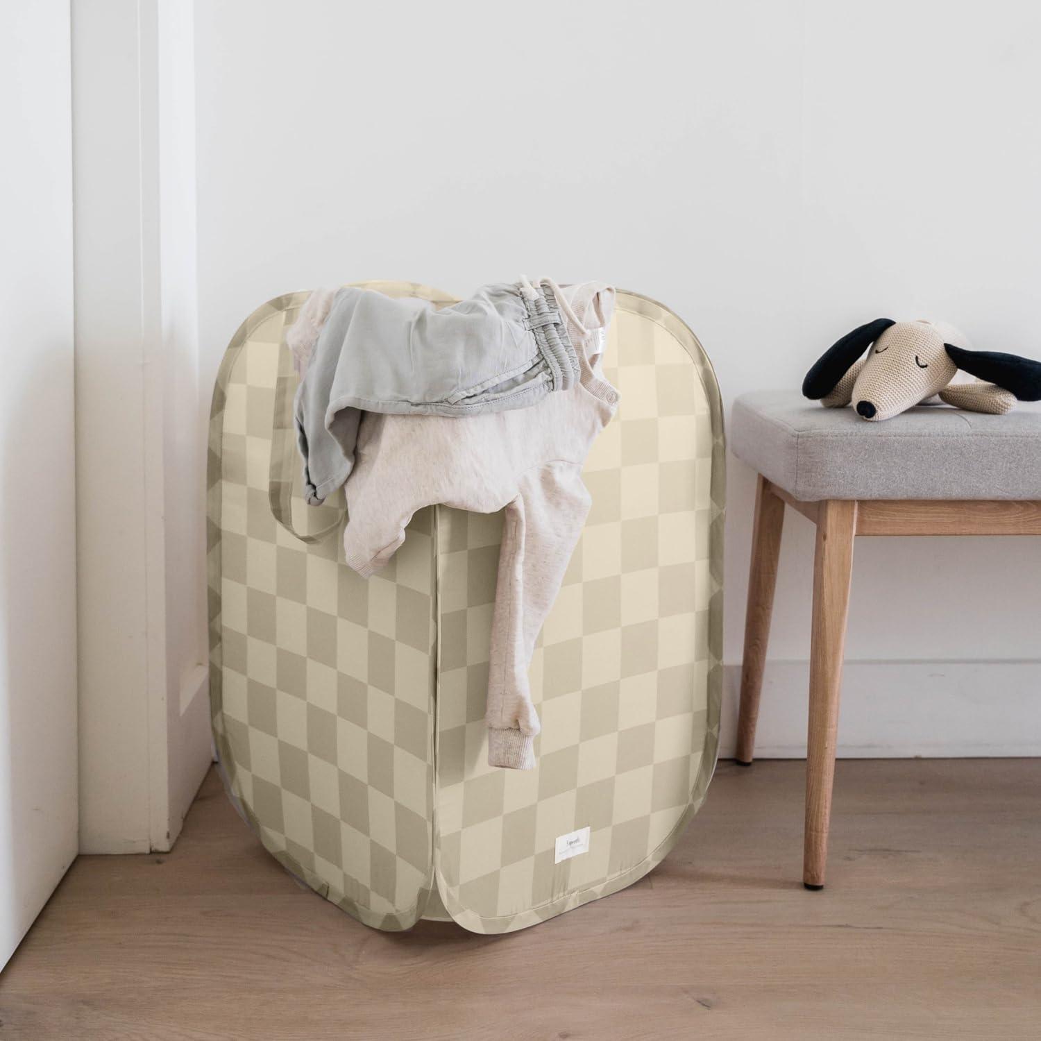 3 Sprouts Baby & Kids Recycled Fabric Pop-up Laundry Hamper - Gingham Beige