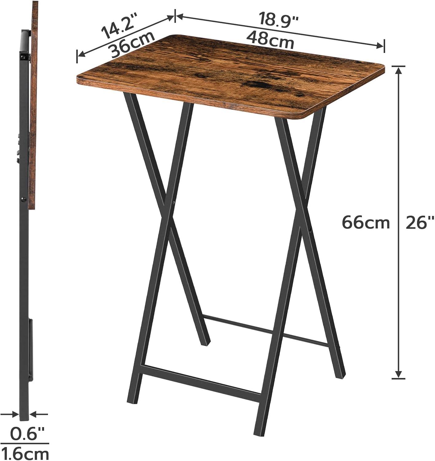 Rustic Brown and Black Folding TV Tray Table with Metal Frame