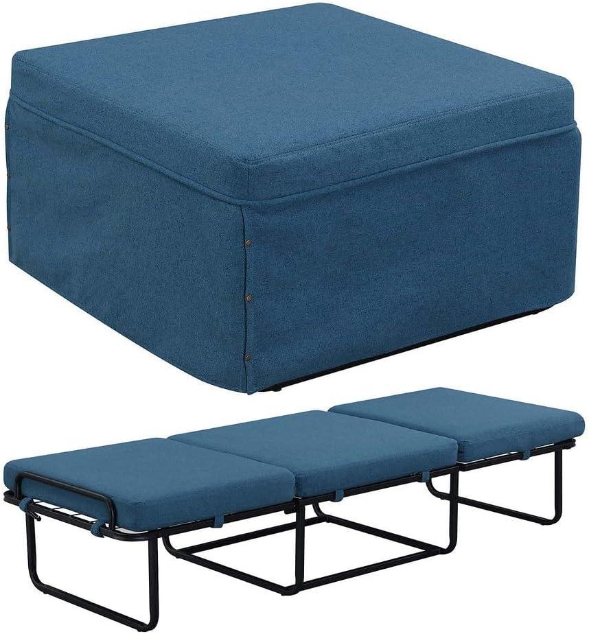 Convenience Concepts Designs4Comfort Folding Bed Ottoman Coffee Table, Soft Blue Fabric