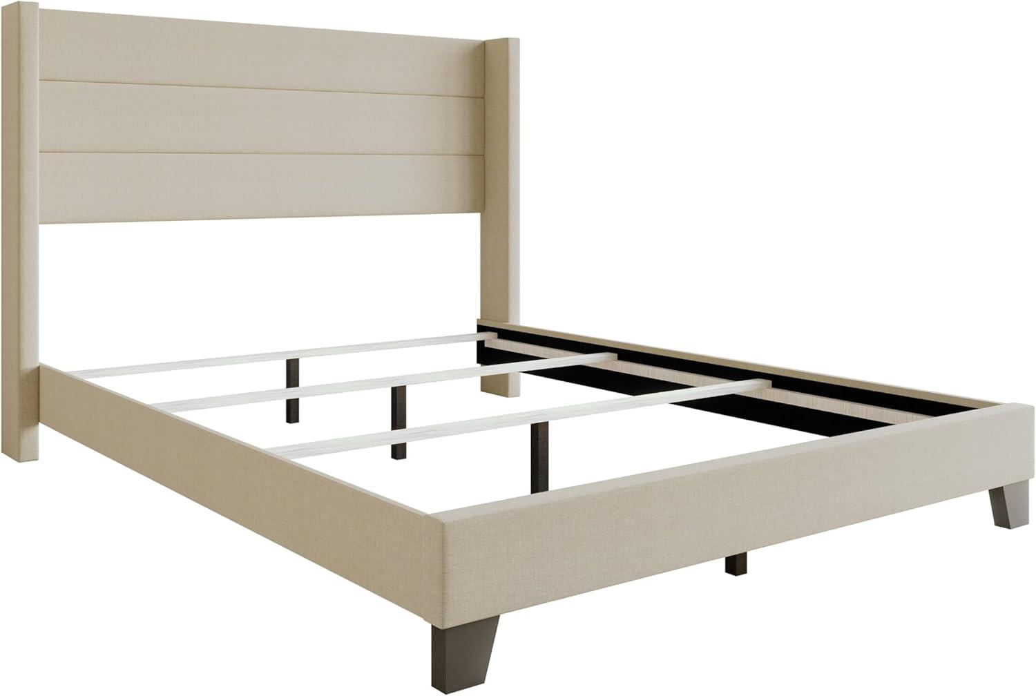 Flash Furniture Hollis Queen Upholstered Platform Bed with Wingback Headboard, No Box Spring Needed, Beige Faux Linen