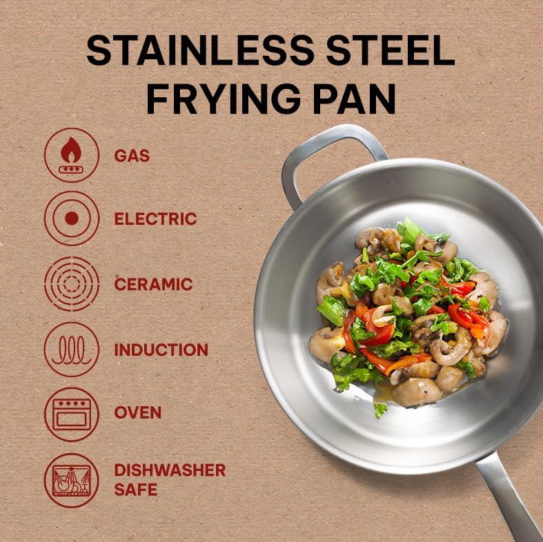 Alva Cookware Maestro 5-Ply Stainless Steel Frying Pan, Durable Induction Pan, Non Toxic Cookware, Stay Cool Handle