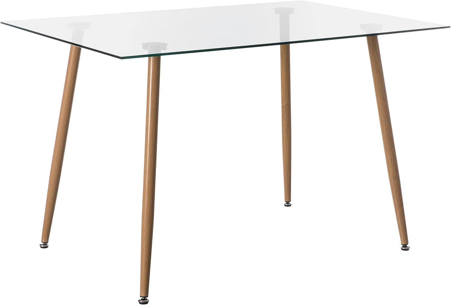 Fabulaxe Rectangle Glass Top Accent Dining Table with Solid Wood Legs | Modern Space Saving Small Leisure Tea Desk (Clear)