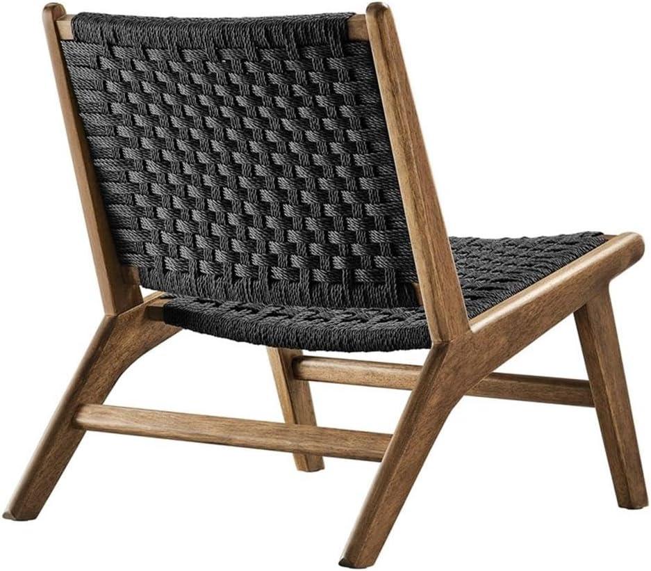 Modway Saoirse Woven Rope Wood Accent Lounge Chair in Walnut Black