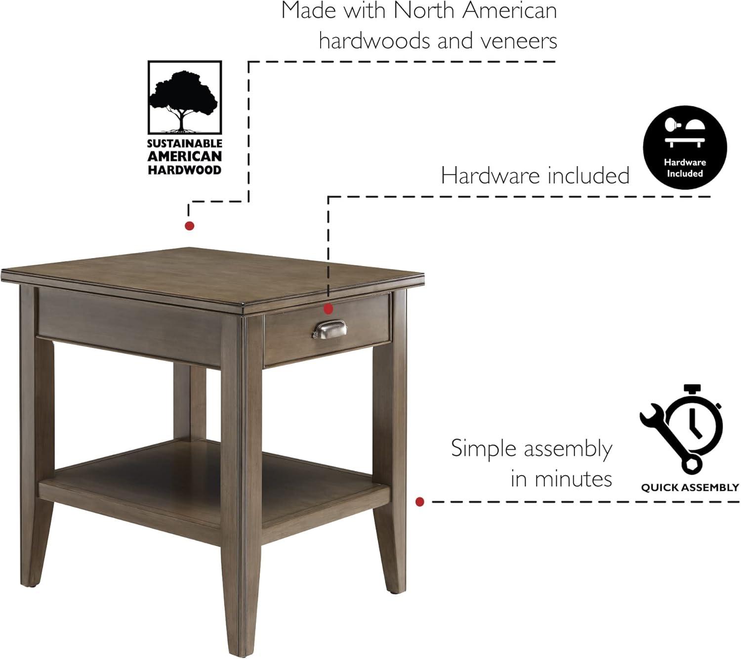 Leick Home 10507-GR Laurent End Table with Drawer and Display Shelf, Gray