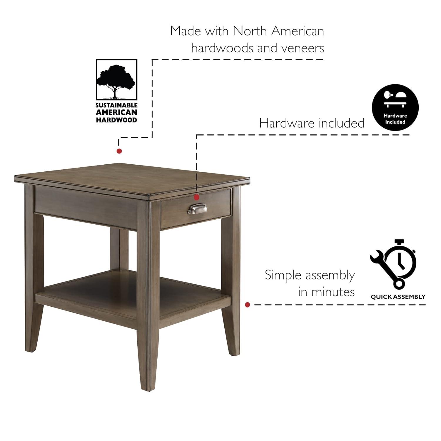 Leick Home 10507-GR Laurent End Table with Drawer and Display Shelf, Gray