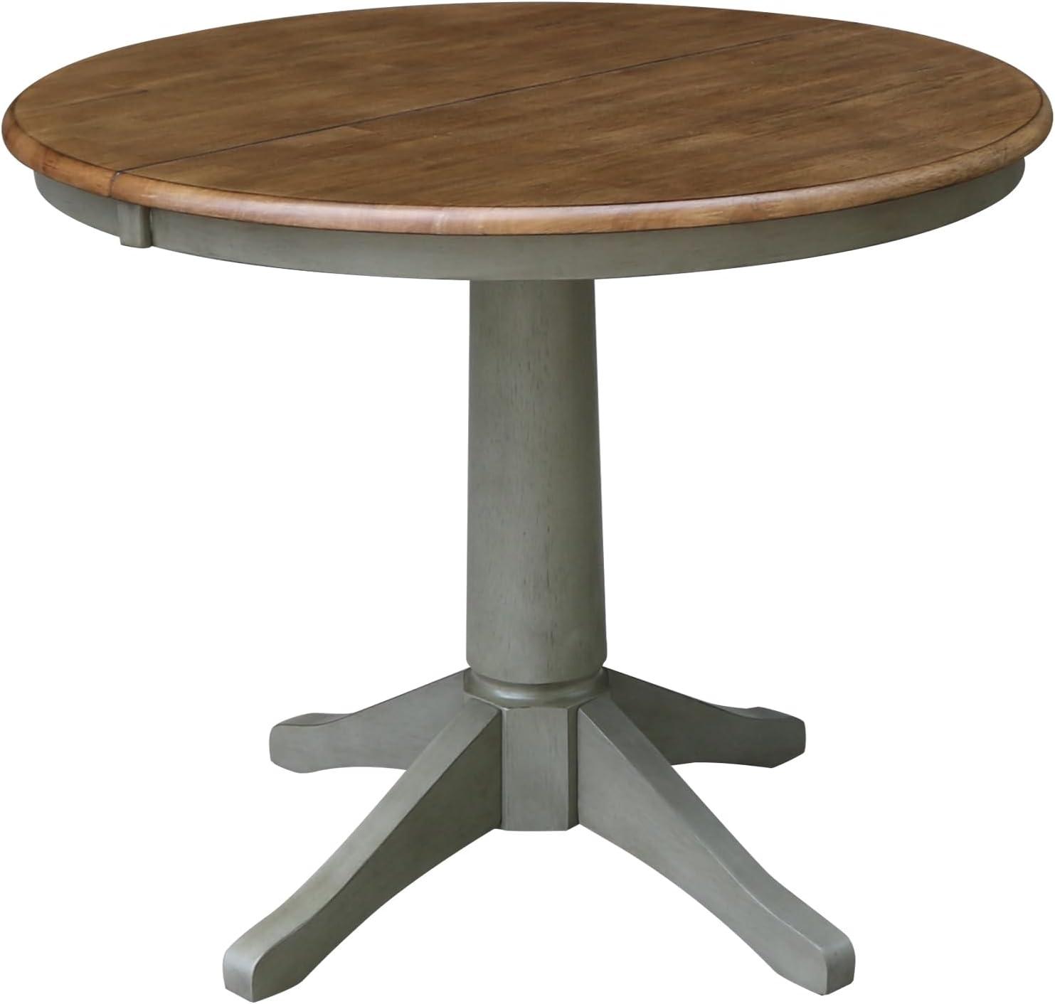 International Concepts 36" Round Top Pedestal Table With 12" Leaf - Dining Height - Distressed Hickory/Stone