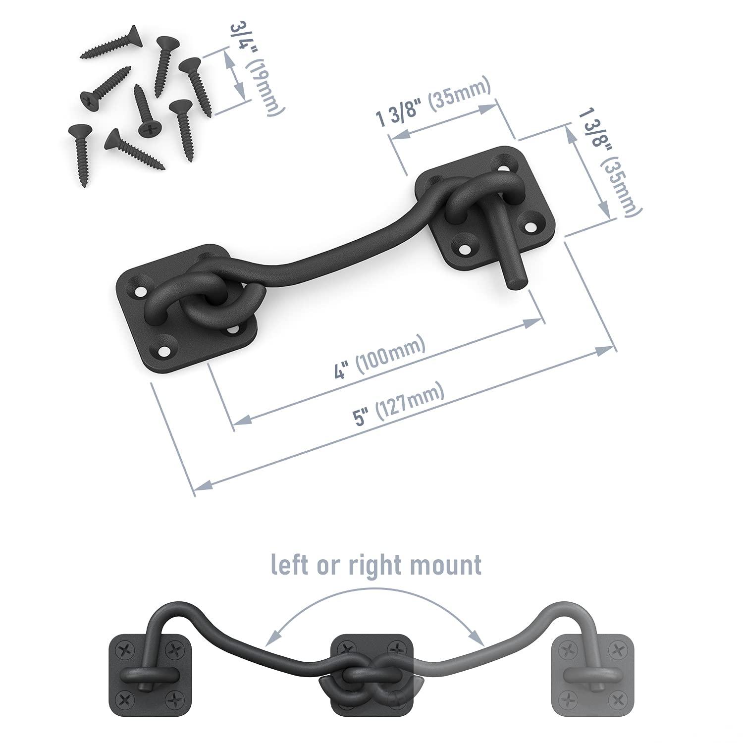 Barn Door Latch & Lock - Heavy Duty Wrought Iron Hook and Eye Latch - Black