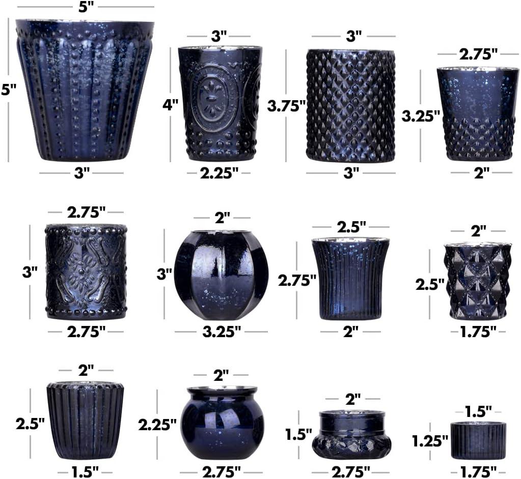 Koyal Wholesale Navy Blue Mismatched Votive Candle Holder Mega Set of 12 for Wedding Table Centerpieces, Home Decor