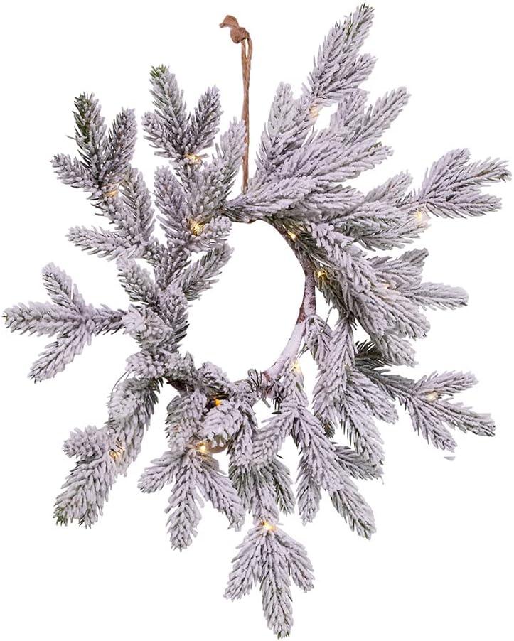 Festive Flocked Pine 18" Wreath with Warm White LED Lights