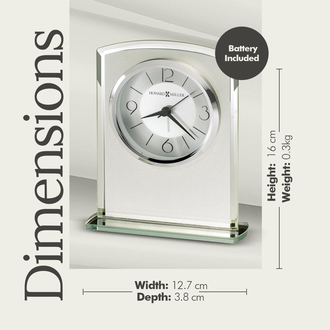 Glamour Modern & Contemporary Analog Silver Quartz Movement / Crystal Tabletop Clock with Alarm in Glass
