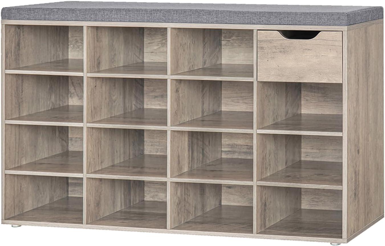 Shoe Rack Bench with Cushion 15-Cube Storage Bench Storage Cabinet for Entryway Espresso