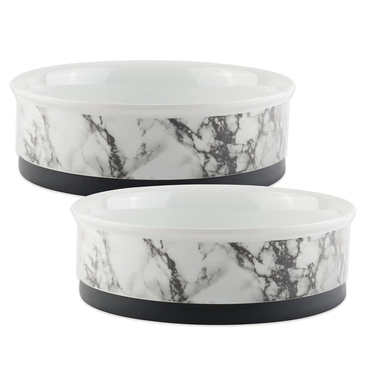 Bone Dry Pet Bowl - White Marble - Medium 6Dx2H Set/2