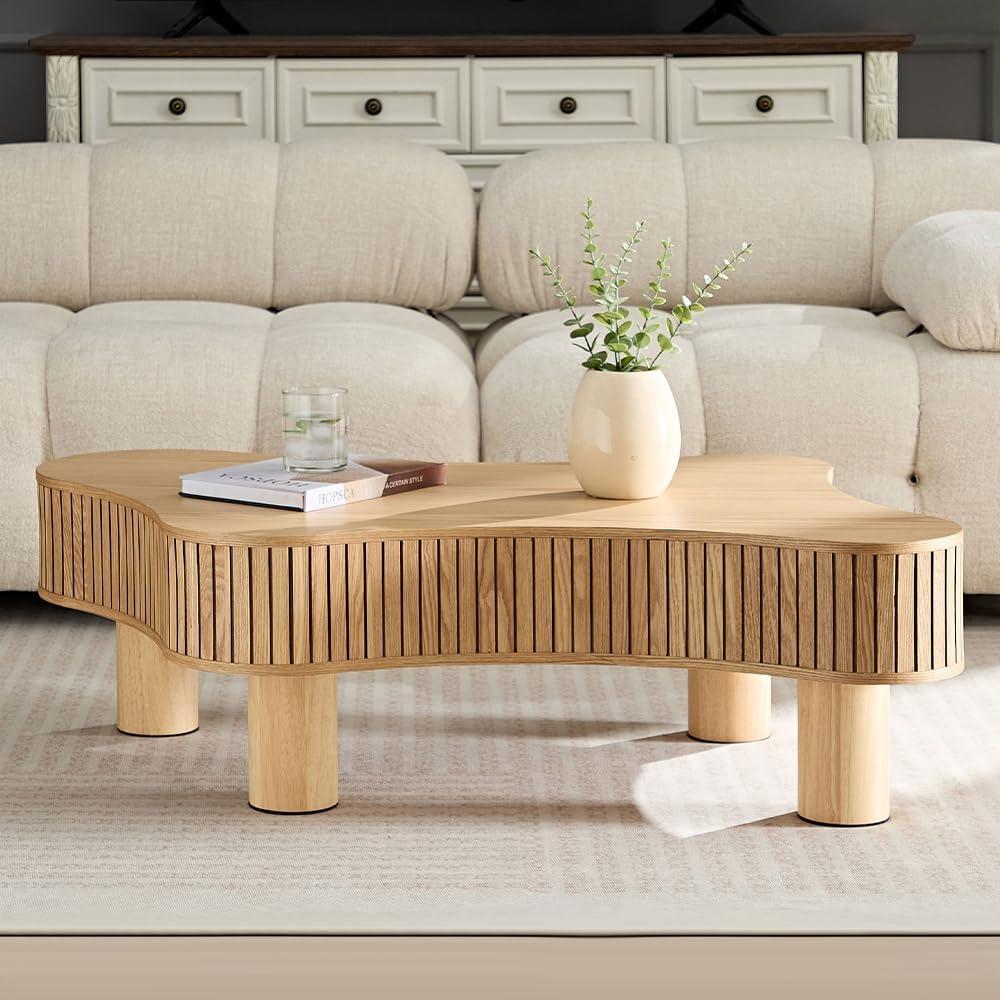 Natural Wood Irregular Shaped Coffee Table with Solid Legs