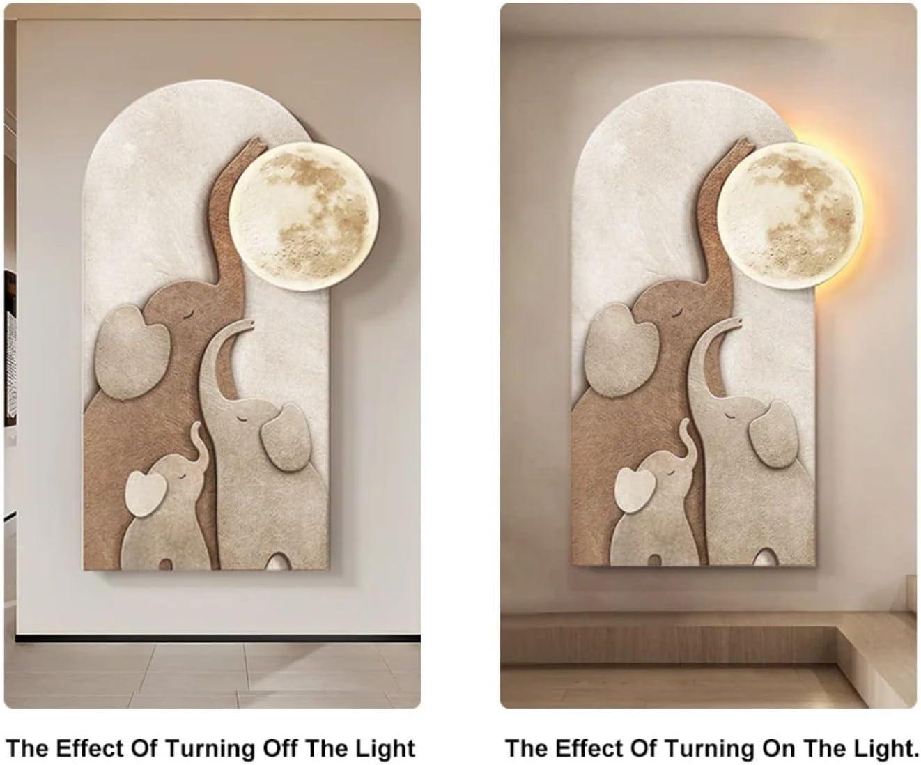 Homary 31.5" Arched LED 3D Acrylic Elephant Moon Wall Sculpture Art Decor Living Room Bedroom