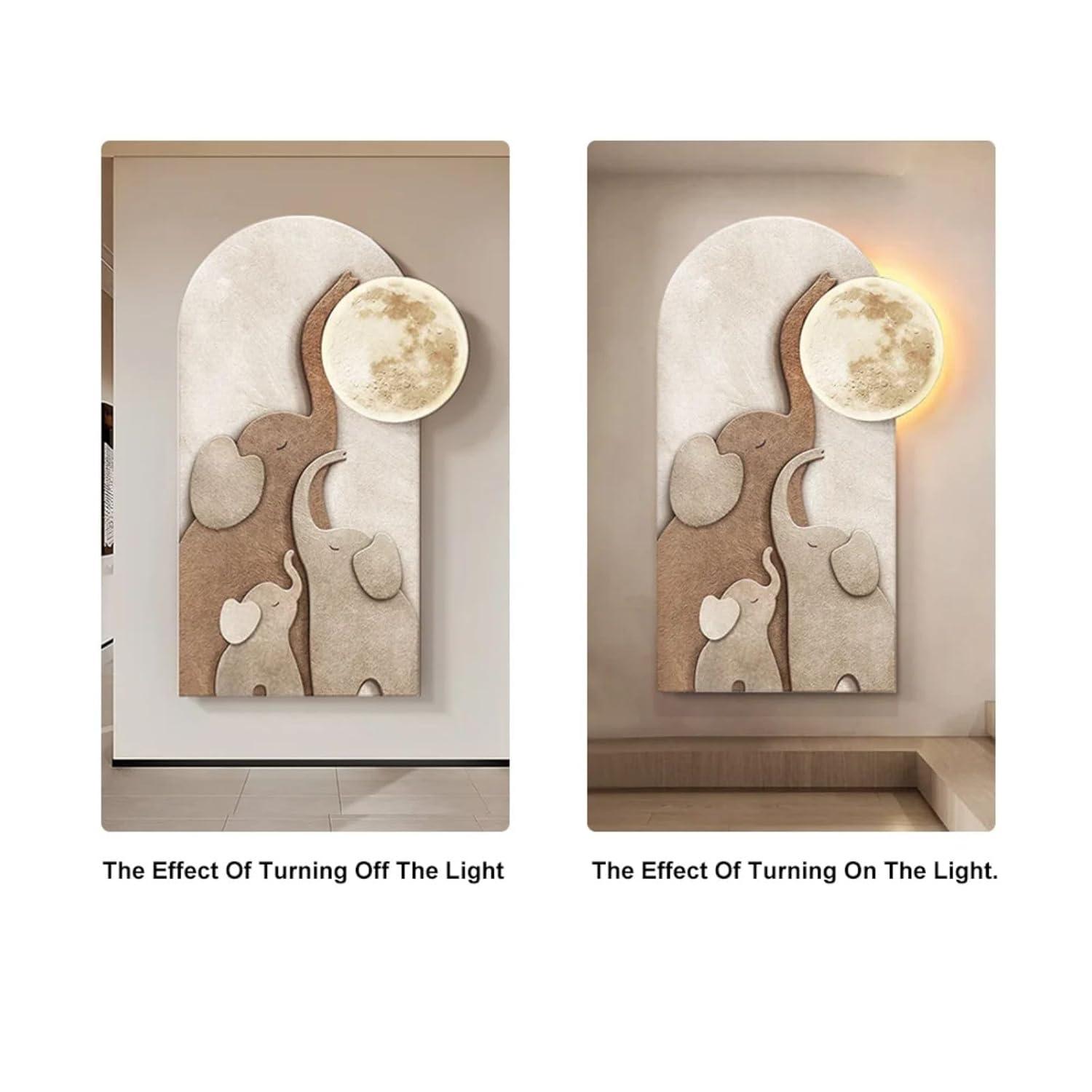 Homary 31.5" Arched LED 3D Acrylic Elephant Moon Wall Sculpture Art Decor Living Room Bedroom