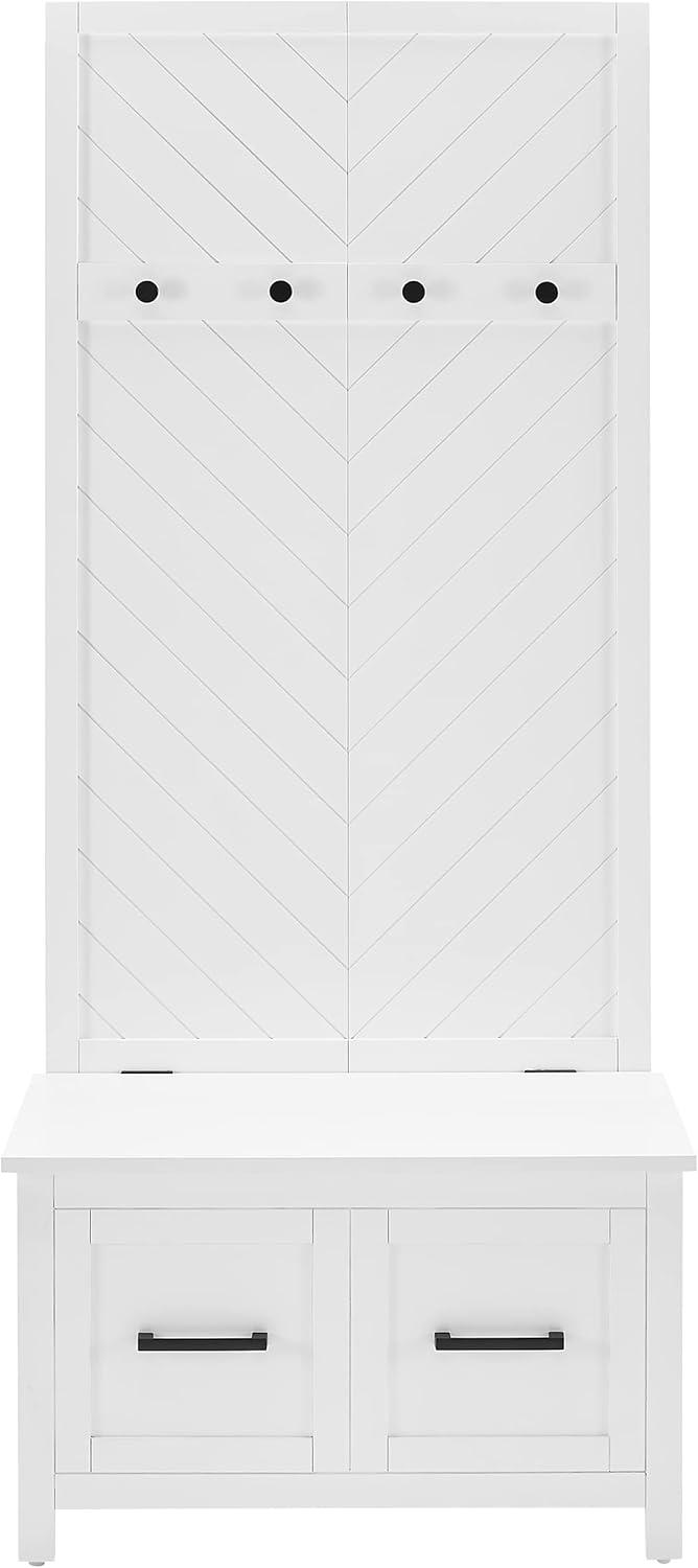 Kayce 58" Modern White Herringbone Hall Tree with Storage