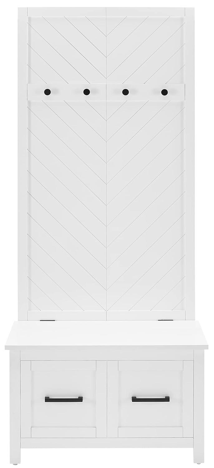 Kayce Hall Tree White - Crosley: Mudroom Storage Solution, Entryway Organizer with 4 Hooks, Veneer Finish