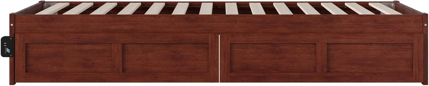 Symmetrical Twin XL Walnut Bed with USB Charger and Storage Drawers