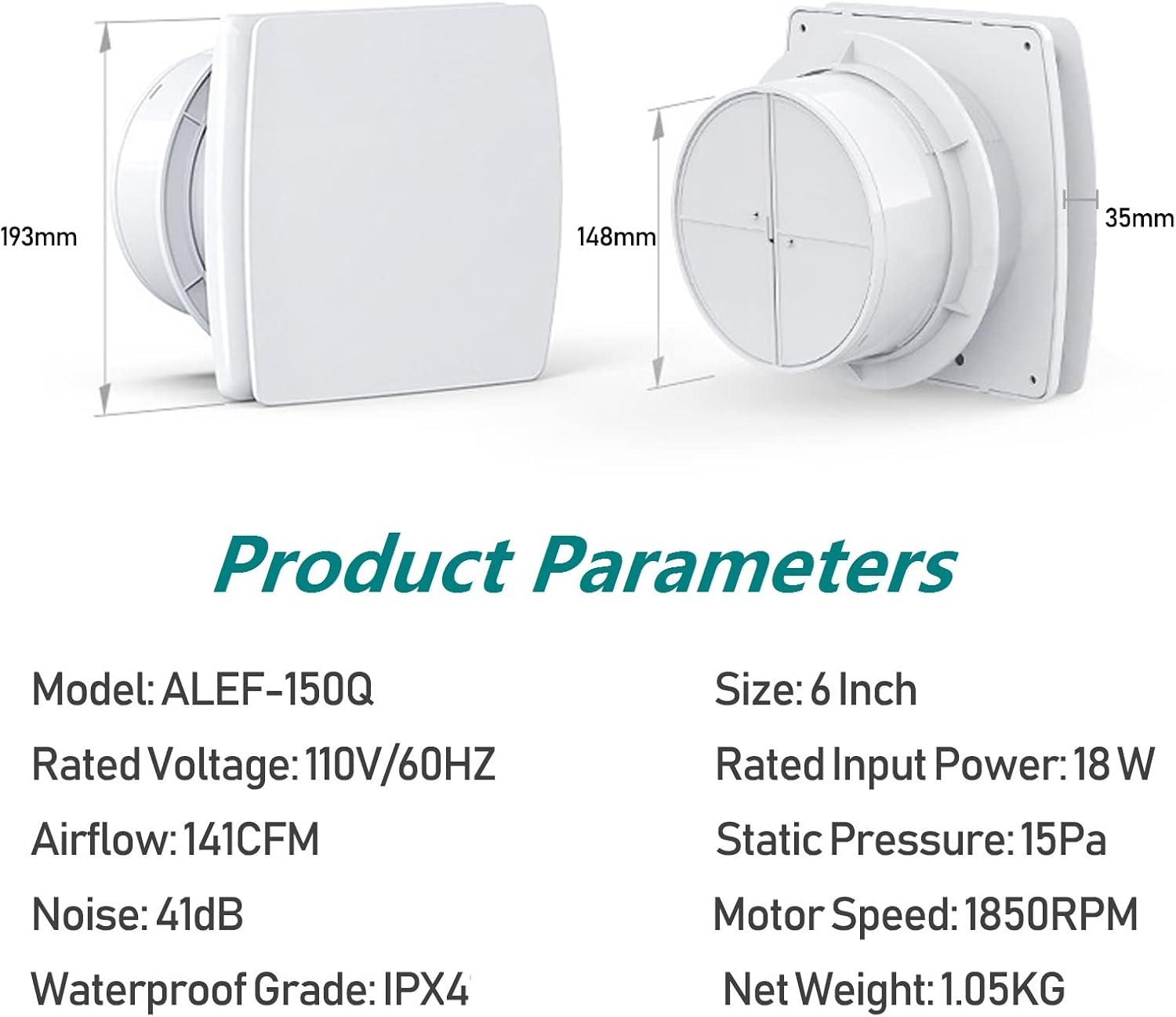 Bathroom Exhaust Fan 141 CFM 6 Inch Allvent Home Ventilation Ceiling Window and Wall Mount Vent Fan with Anti-backflow Check Valve for Kitchen Bathroom Garage(110v/18W/White)