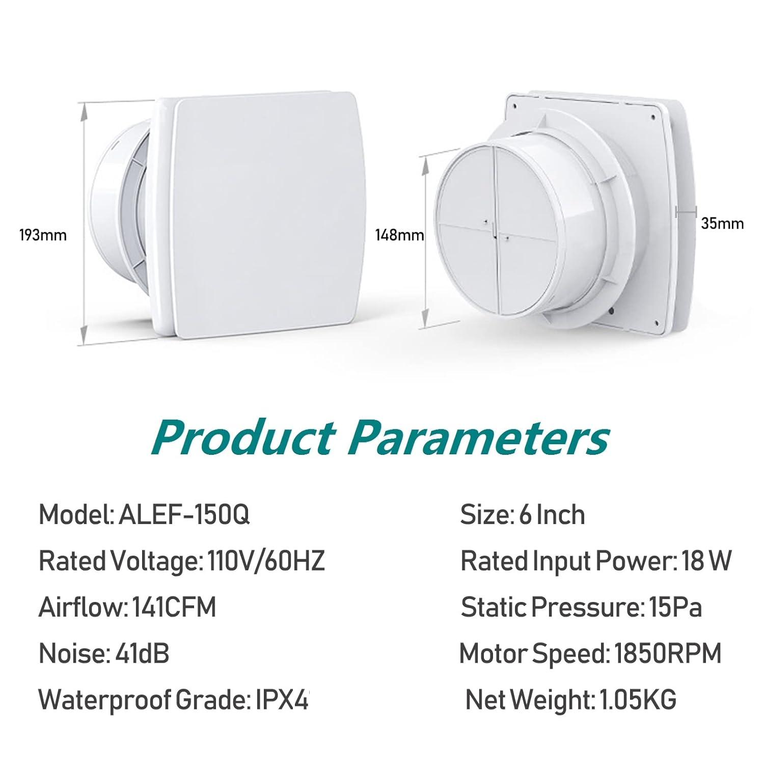 Bathroom Exhaust Fan 141 CFM 6 Inch Allvent Home Ventilation Ceiling Window and Wall Mount Vent Fan with Anti-backflow Check Valve for Kitchen Bathroom Garage(110v/18W/White)